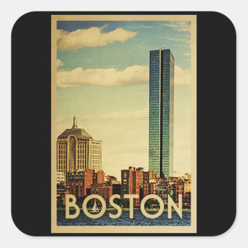 Boston Massachusetts Vintage Travel Square Sticker