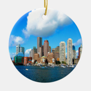 boston Massachusetts water and skyline Ceramic Ornament