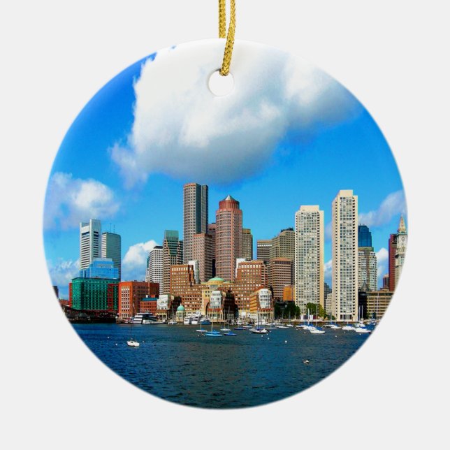 boston Massachusetts water and skyline Ceramic Ornament (Front)