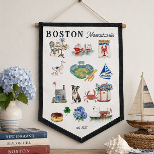 Boston Massachusetts Watercolor Pennant