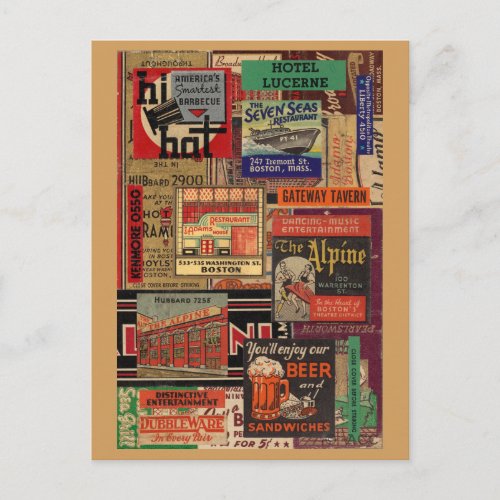 Boston matchbook cover collage postcard