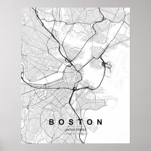 Boston Minimalist Map (Black & White) Poster