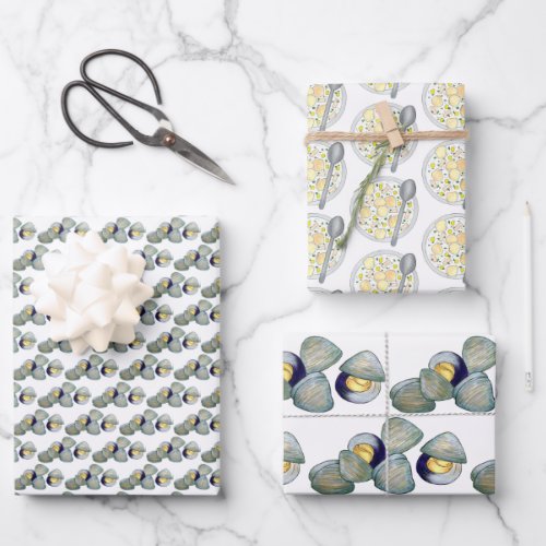 Boston New England Clams Clam Chowder Soup Wrapping Paper Sheets