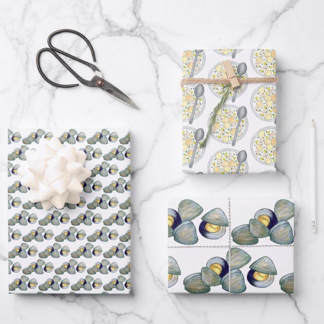 Boston New England Clams Clam Chowder Soup Wrapping Paper Sheets (Front)