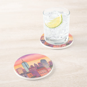 Boston North End Watercolor MA Cityscape Coaster