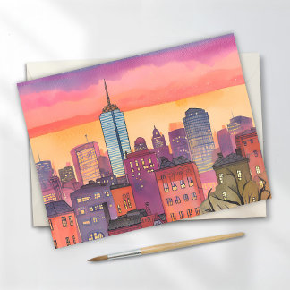 Boston North End | Watercolor MA Cityscape Postcard