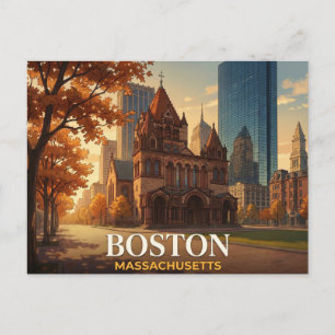 Boston Postcard Trinity Church Skyline Souvenir