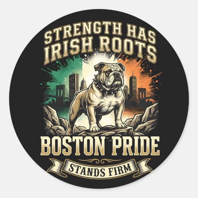 Boston Pride Irish Roots Bulldog Classic Round Sticker (Front)