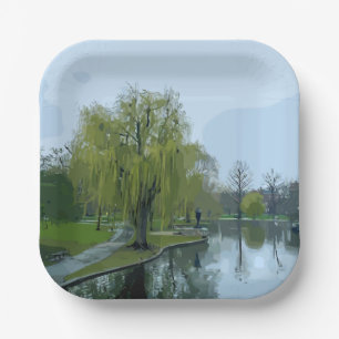 Boston Public Garden Massachusetts Painting Paper Plates