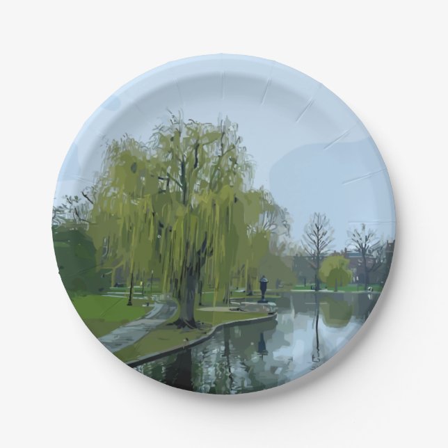 Boston Public Garden Massachusetts Painting Paper Plates (Front)