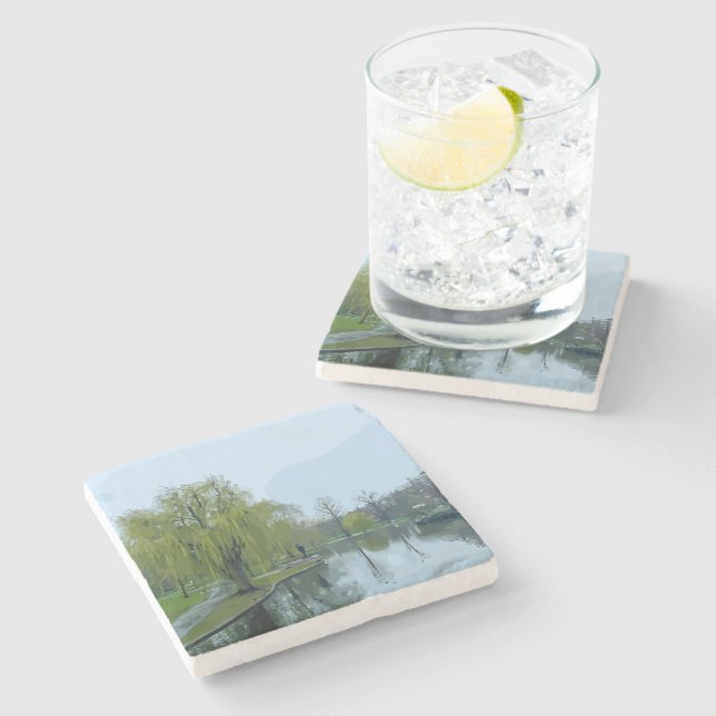 Boston Public Garden Massachusetts Painting Stone Coaster (Side)