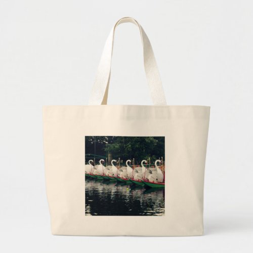 Boston Public Gardens Swan Boats Large Tote Bag