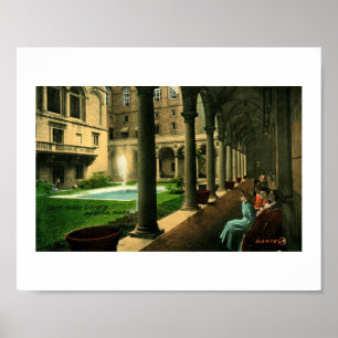 Boston Public Library, Courtyard, 1910 Vintage Poster