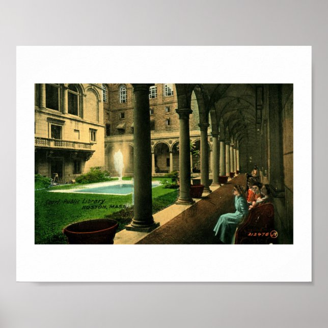 Boston Public Library, Courtyard, 1910 Vintage Poster (Front)