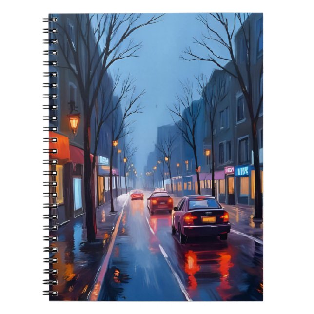 Boston Rain | Downtown City Street Massachusetts Notebook (Front)