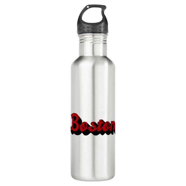 Boston Red and Black Stainless Steel Water Bottle (Front)