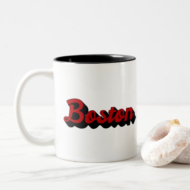 Boston Red and Black Two-Tone Coffee Mug (With Donut)