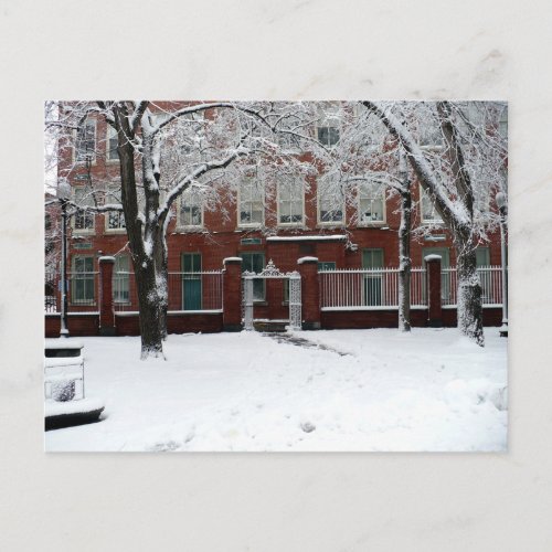 Boston Red School House in Winter White Snow Postcard