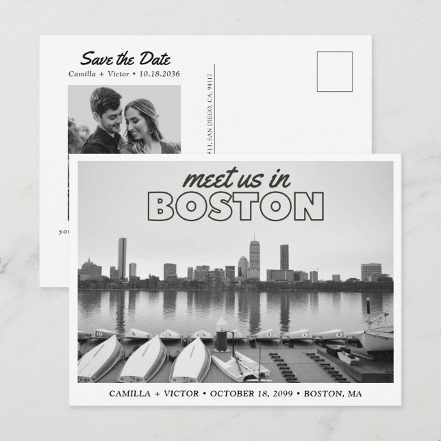 Boston Save the Date Retro Skyline Postcard (Front/Back)