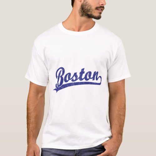 Boston script logo in blue T_Shirt