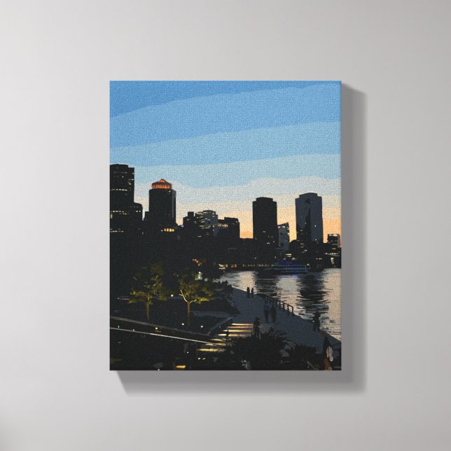 Boston Seaport Sunset City Skyline Canvas Print (Front)