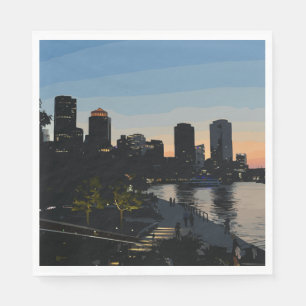 Boston Seaport Sunset City Skyline Napkins