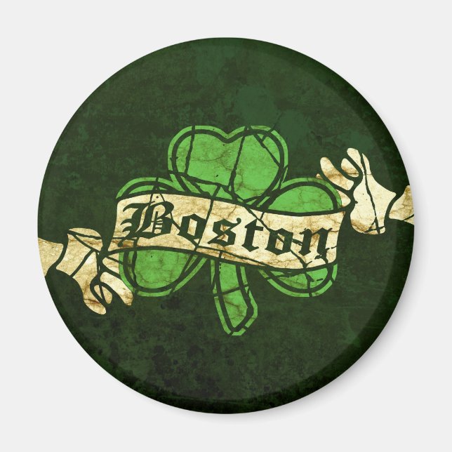 Boston Shamrock Vintage Style Magnet (Front)