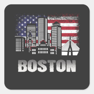 Boston Skyline American Flag Square Sticker