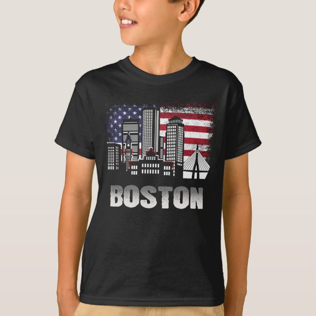 Boston Skyline American Flag T-Shirt (Front)