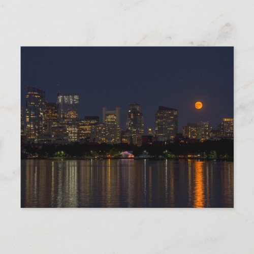 Boston skyline and a September full moon Postcard