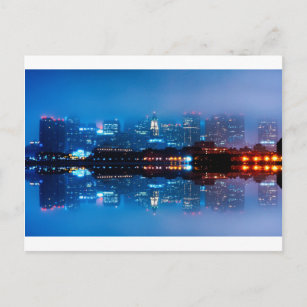 Boston skyline and fog postcard