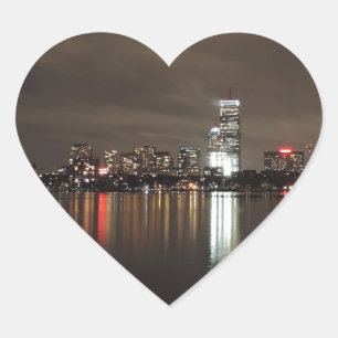 Boston Skyline at Night Heart Sticker