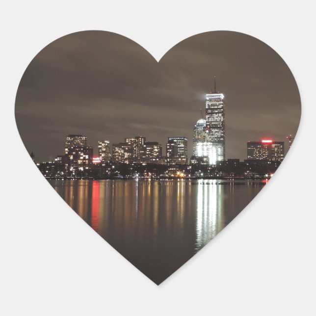 Boston Skyline at Night Heart Sticker (Front)