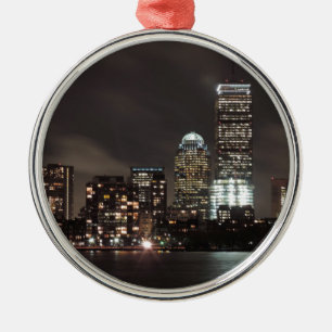 Boston Skyline at Night Metal Ornament