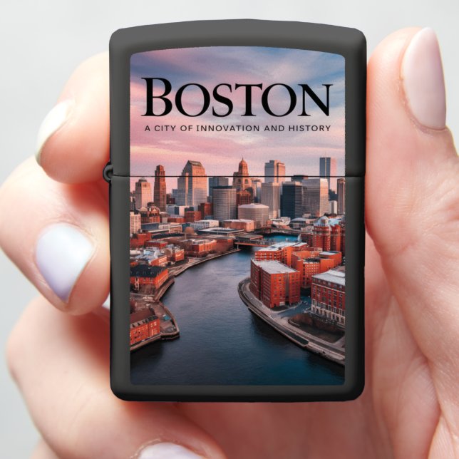 Boston Skyline at Sunset Zippo Lighter (In Hand)