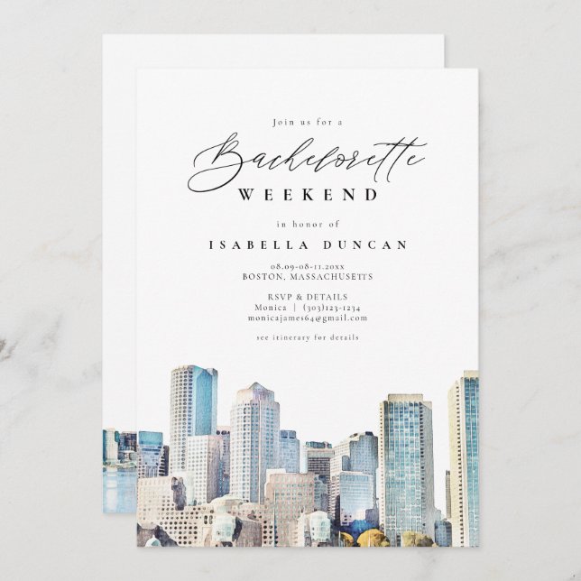 BOSTON Skyline Bachelorette Weekend Itinerary Invitation (Front/Back)