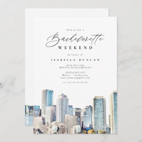 BOSTON Skyline Bachelorette Weekend Itinerary Invitation