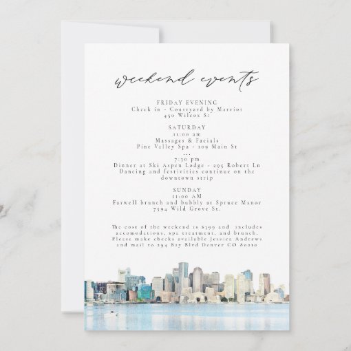 BOSTON Skyline Bachelorette Weekend Itinerary Invitation | Zazzle