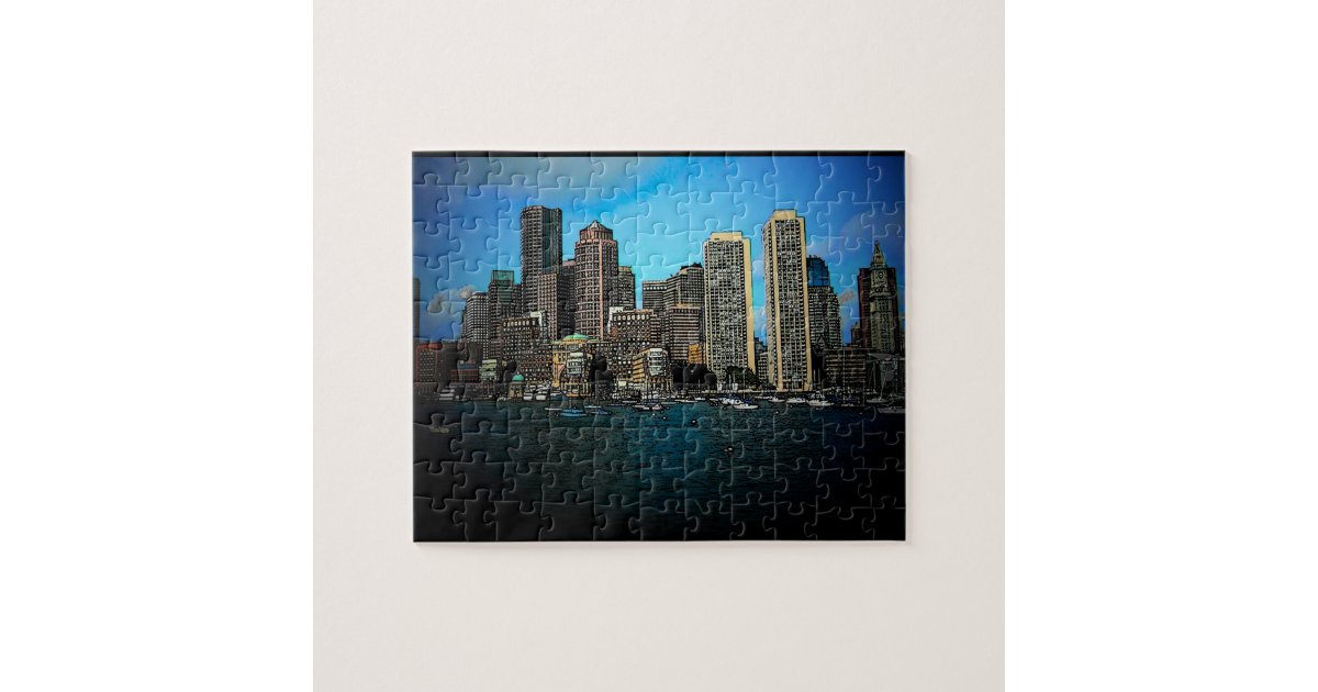 Boston Skyline Cartoon Art Puzzle | Zazzle