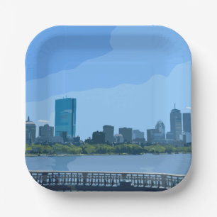 Boston Skyline Charles River Painting Paper Plates