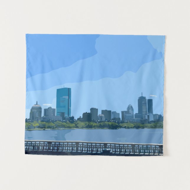 Boston Skyline Charles River Painting Tapestry (Front (Horizontal))