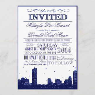 Boston Skyline Dark Blue on white Invitation