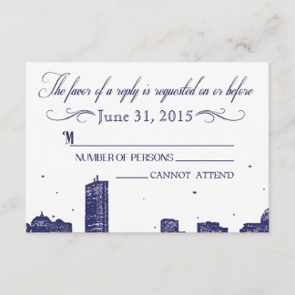 Boston Skyline Dark Blue on white RSVP Card
