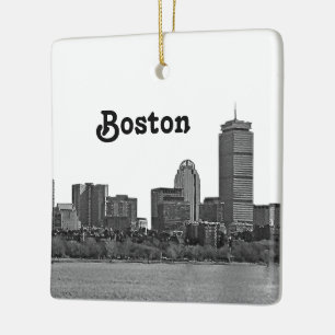Boston Skyline Etched Ceramic Ornament