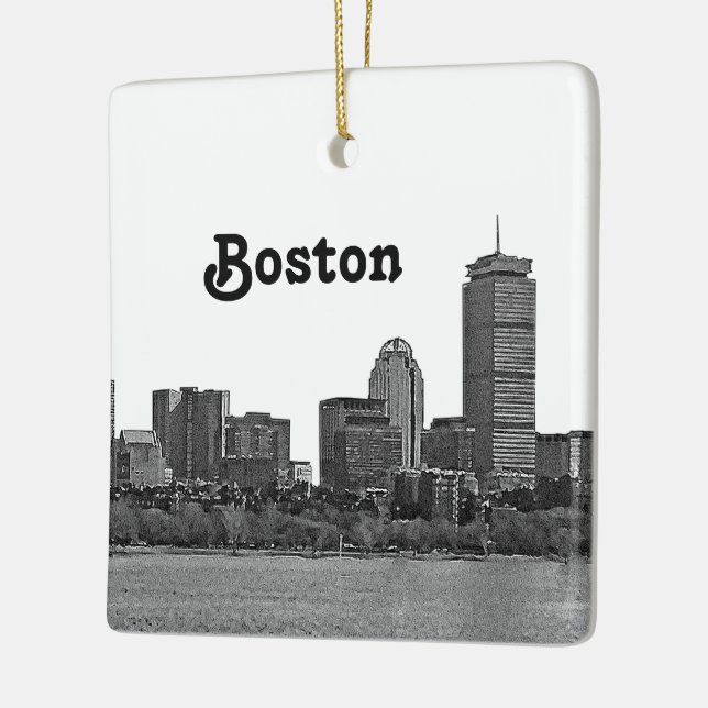 Boston Skyline Etched Ceramic Ornament (Left)
