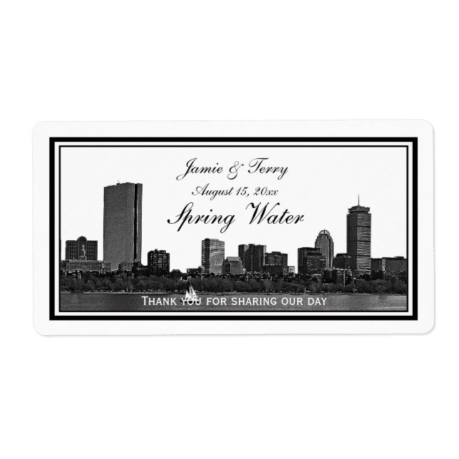 Boston Skyline Etched Framed H #2 Water Bottle Label (Front)