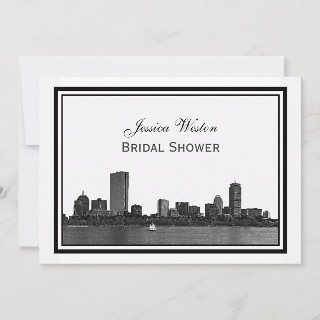 Boston Skyline Etched Framed H Bridal Shower Invitation (Front)