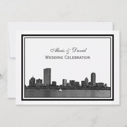 Boston Skyline Etched Framed H Wedding Custom Invitation