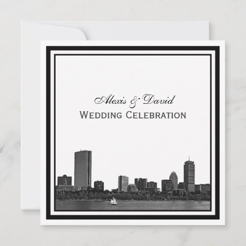 Boston Skyline Etched Framed L Wedding Invitations