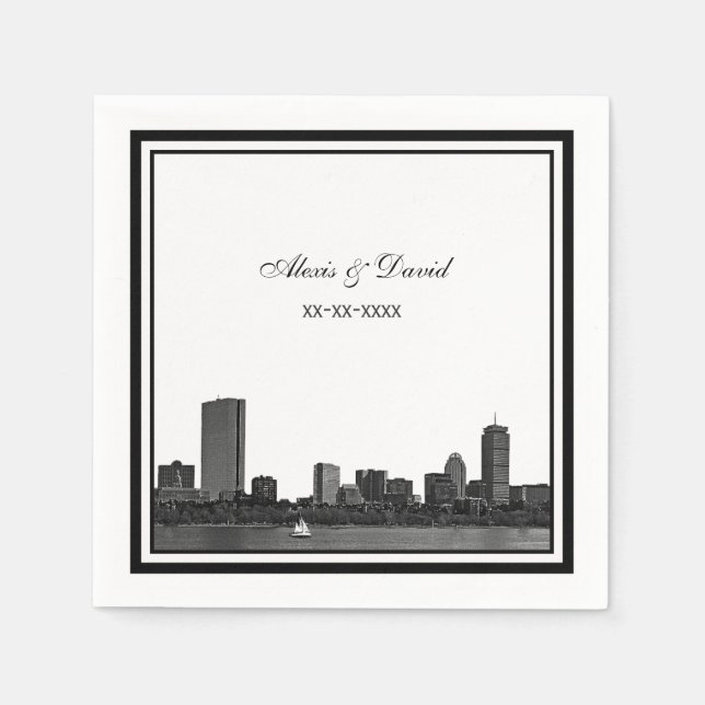 Boston Skyline Etched Framed L Wedding Napkins (Front)